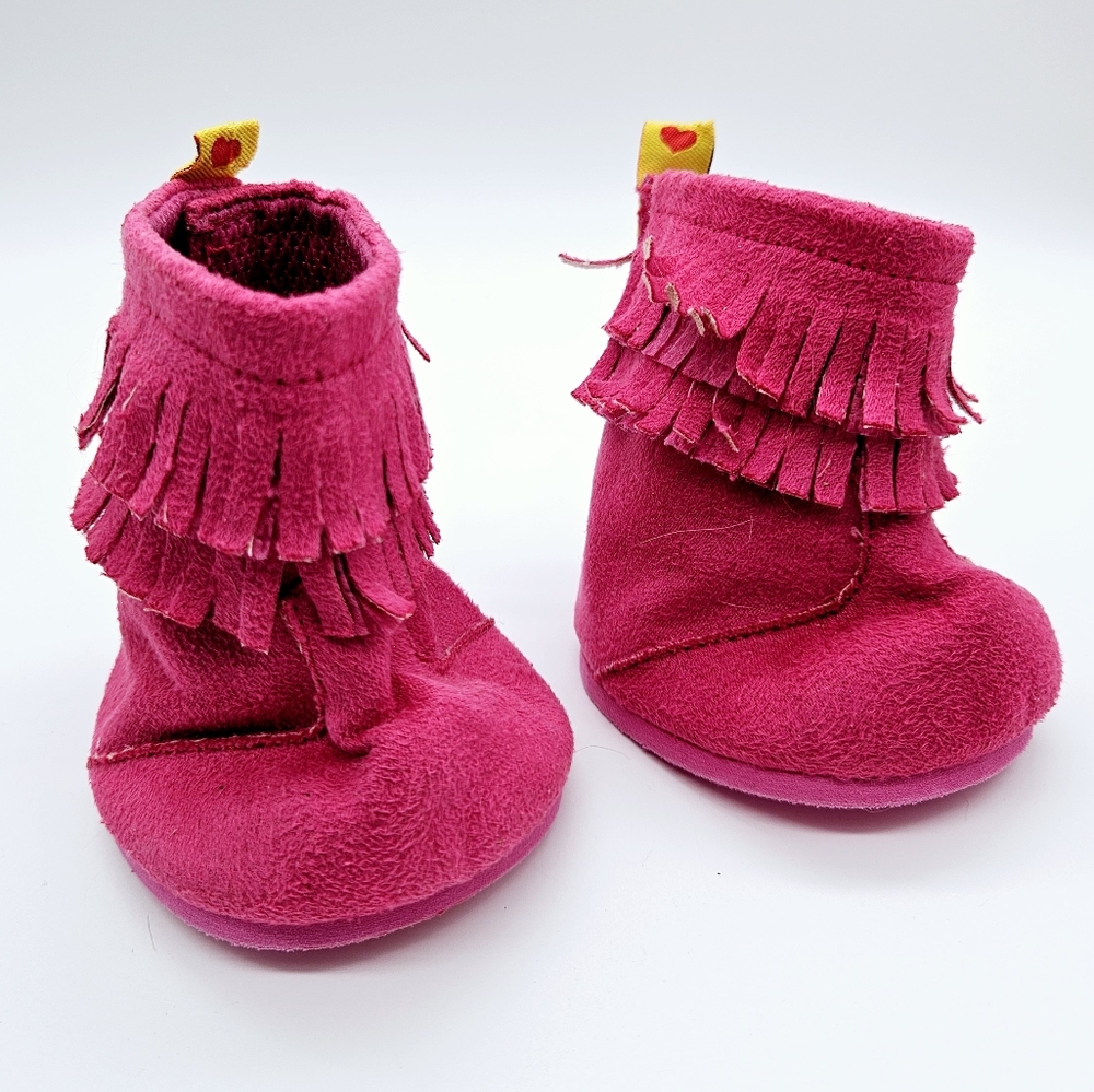 BAB | faux suede pink fringe boots